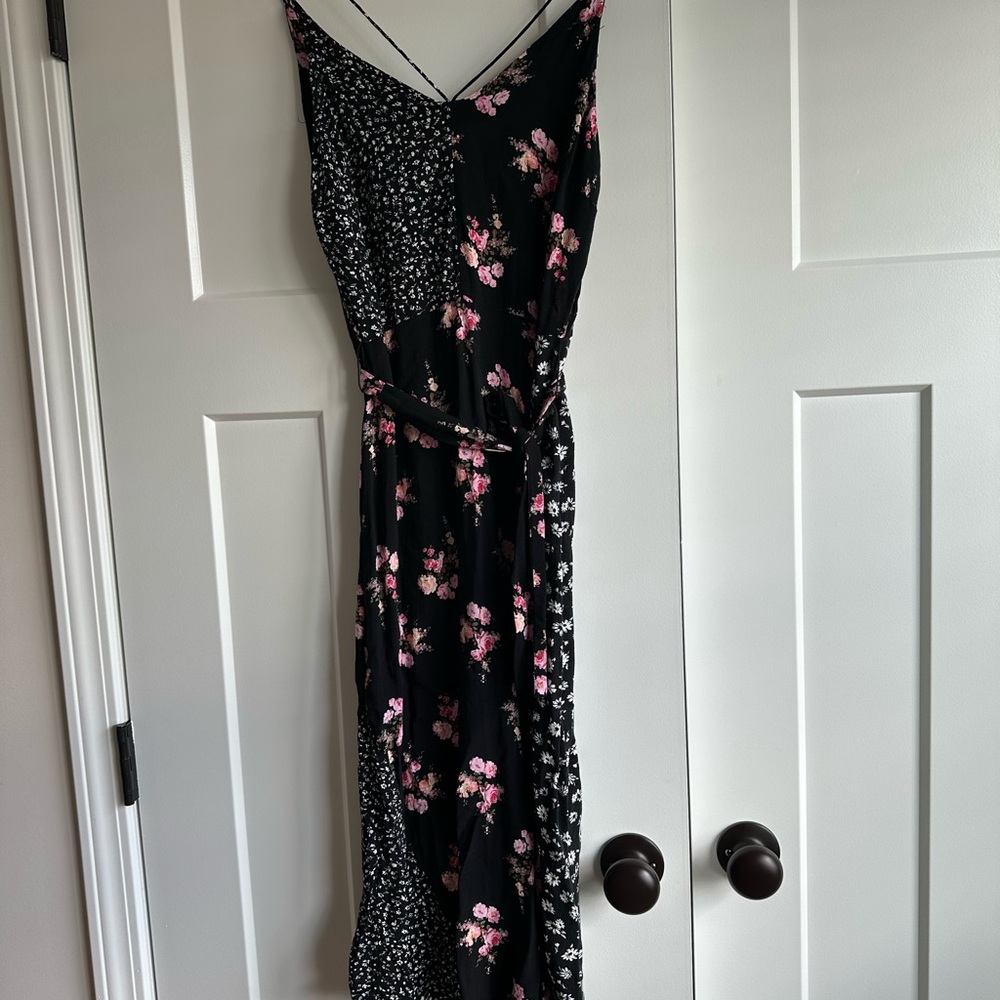 Topshop Floral Black and Pink Slip Dress